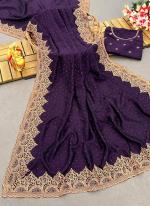 Vichitra Silk Purple Festival Wear Zari Work Saree